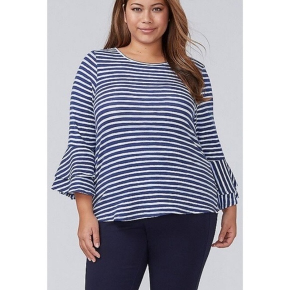 Lane Bryant Blue Striped Bell Sleeve Plus Size Top